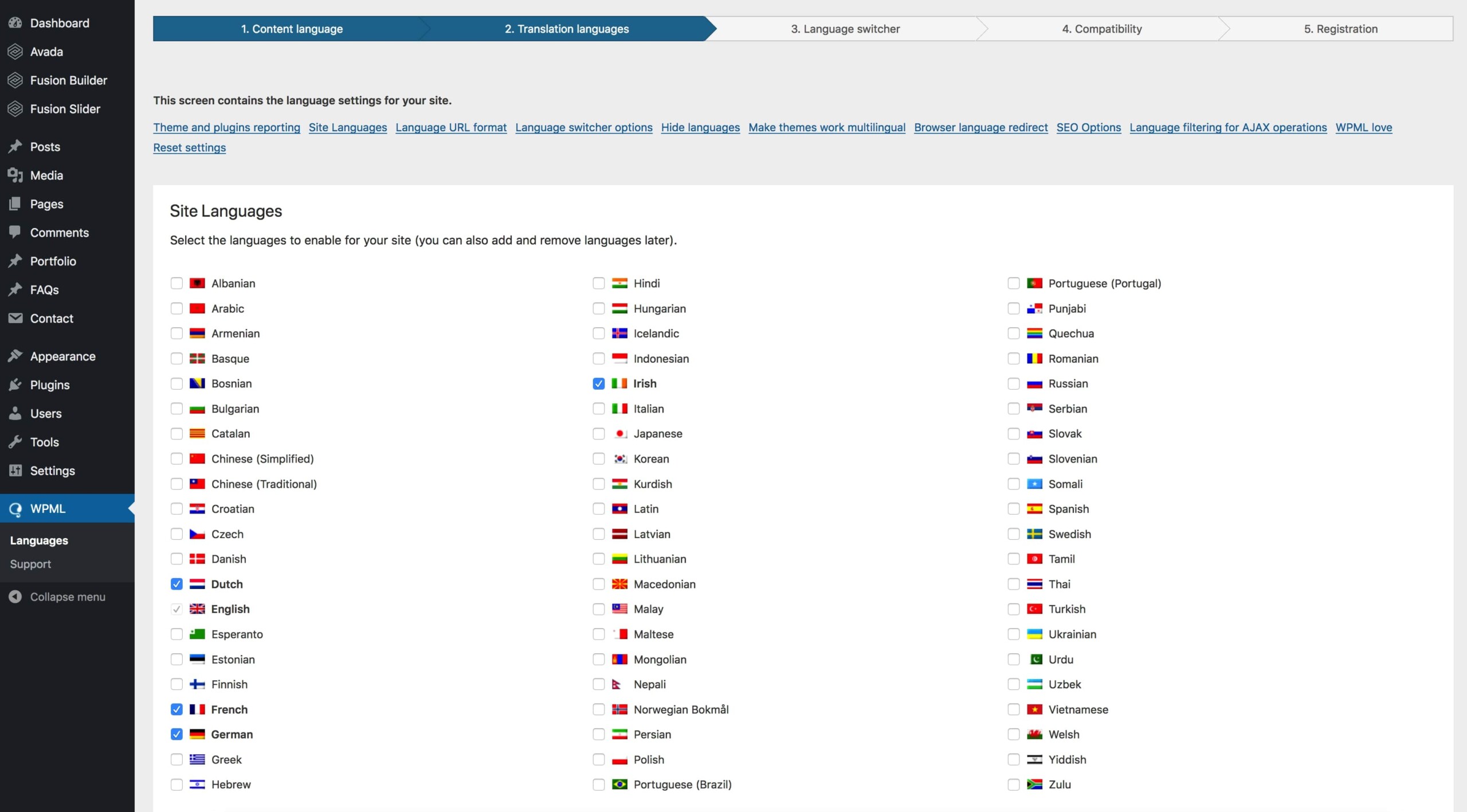WPML Choose Languages WPML Choose Languages Screen