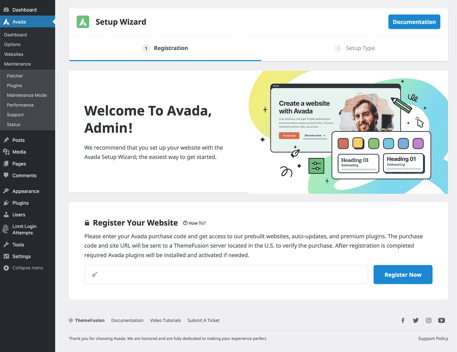 Avada Registration Screen Avada Registration Screen