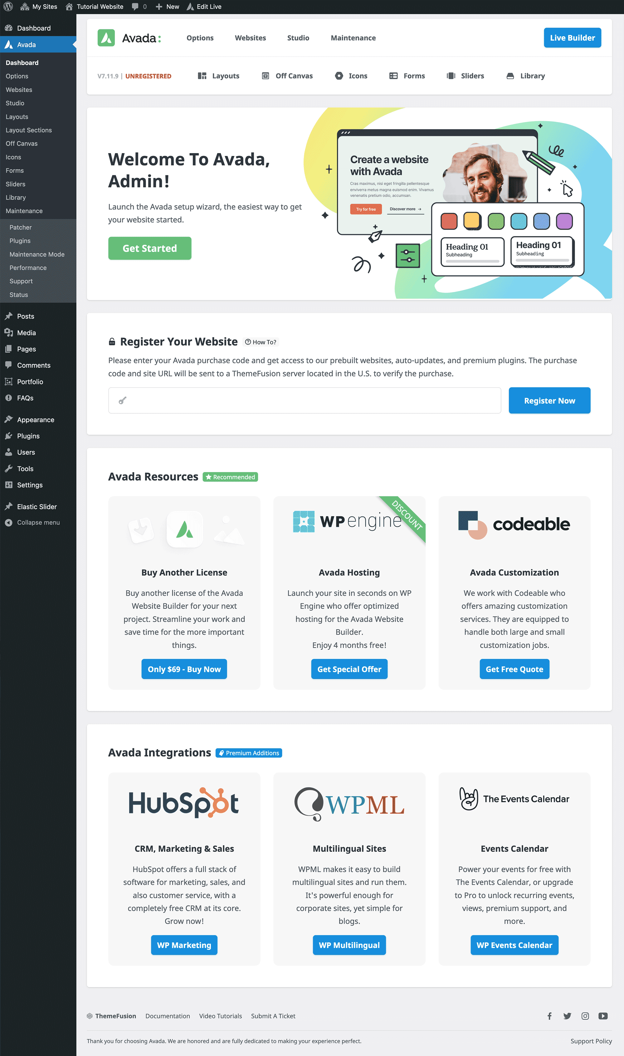 Avada Dashboard Reistration Avada Dashboard Reistration