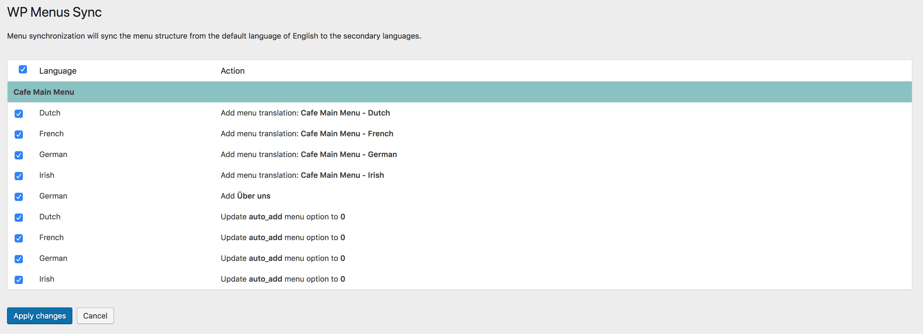 WPML Menu Sync Done WPML Menu Sync Done
